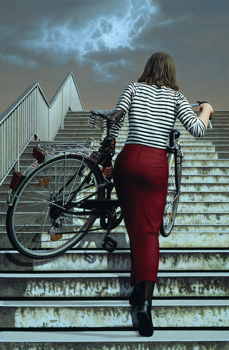 Frau mit Fahrrad III. Acryl auf Leinwand